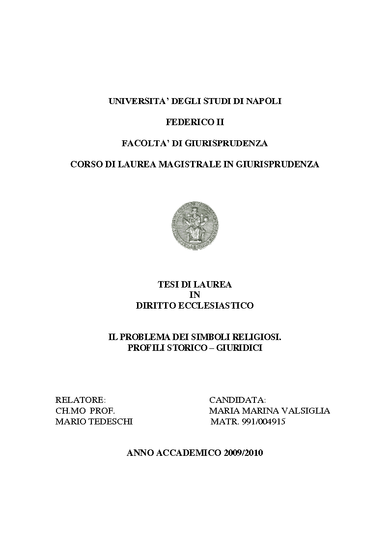 Anteprima della tesi: Il problema dei simboli religiosi. Profili storico – giuridici, Pagina 1