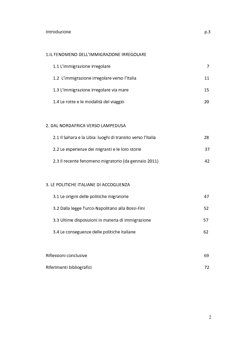 Indice della tesi: Destinazione Italia: il fenomeno dell'immigrazione irregolare nel Mediterraneo, Pagina 1