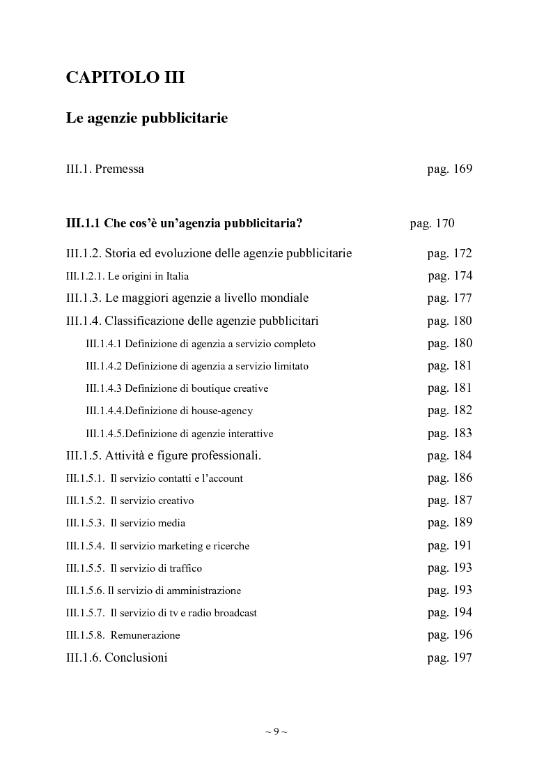 Indice della tesi: L'engagement del consumatore verso la marca:la prospettiva del mercato della comunicazione., Pagina 5