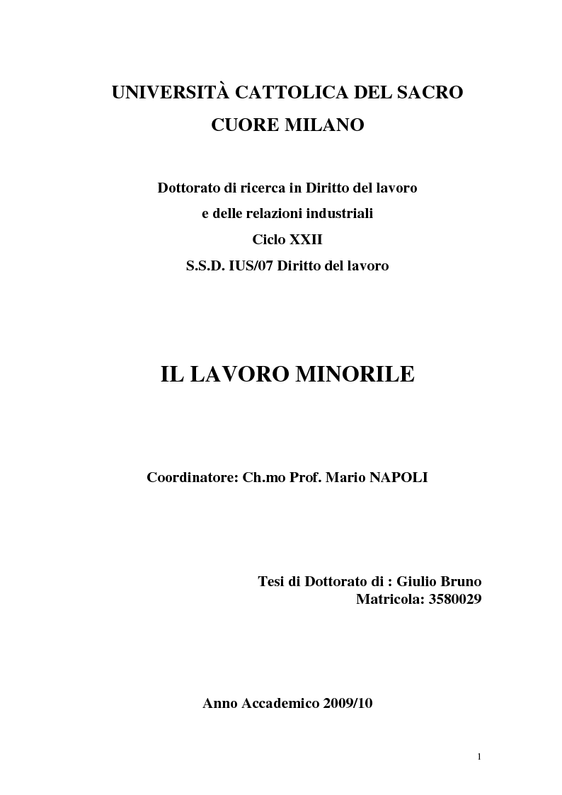 Anteprima della tesi: Il lavoro minorile, Pagina 1