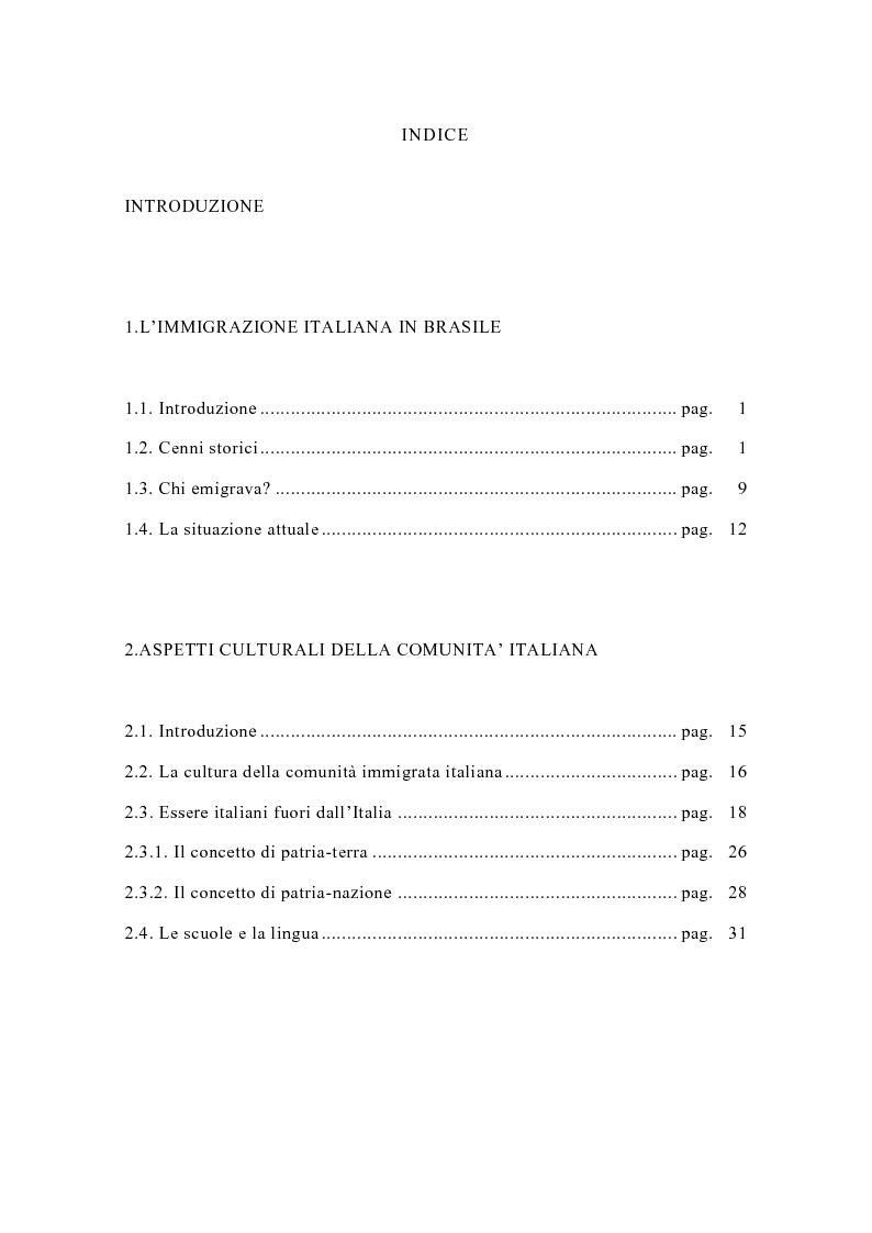 Indice della tesi: Tra integrazione e mantenimento dell'identità: la cultura italiana nel Rio Grande do Sul e il Correio Riograndense, Pagina 1