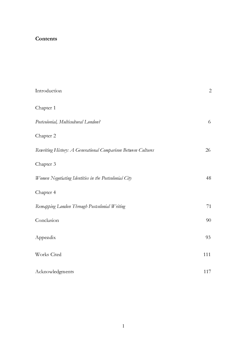 Indice della tesi: Living London, Living Between the Lines: Negotiating New Identities in the Postcolonial City, Pagina 1
