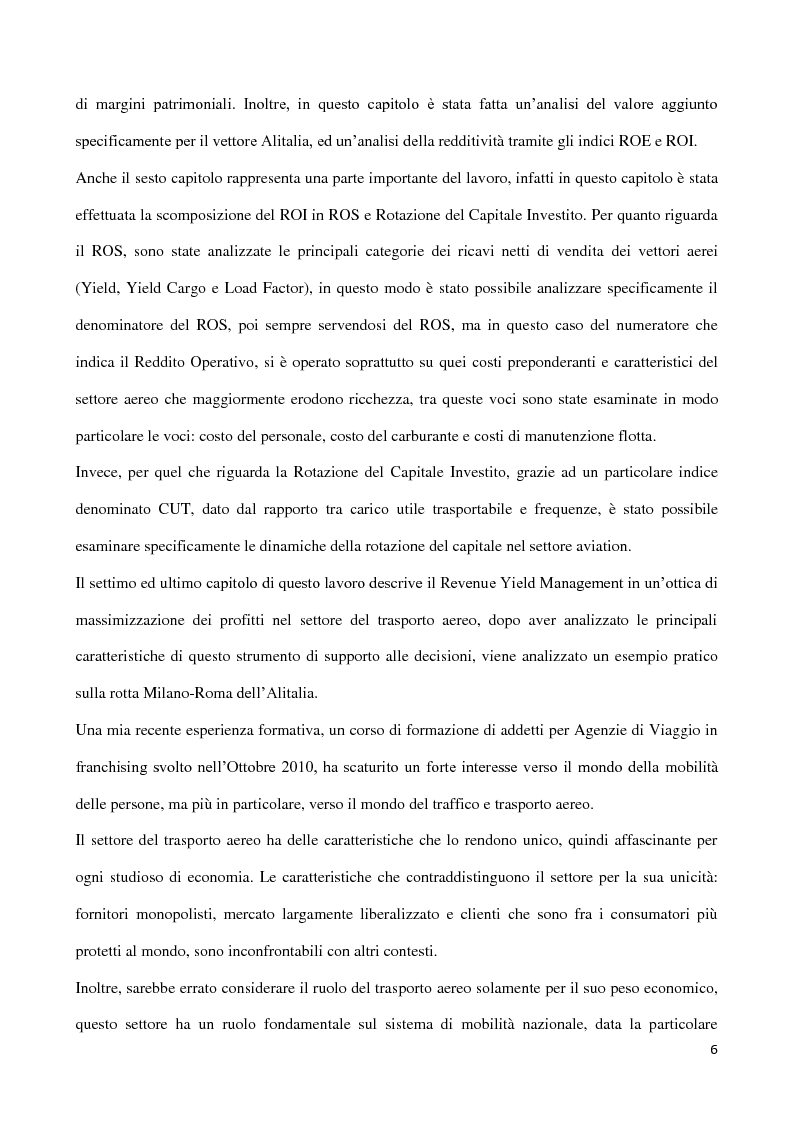 Anteprima della tesi: Struttura e Performance Economico-Finanziaria del Settore del Trasporto Aereo Italiano, Pagina 4