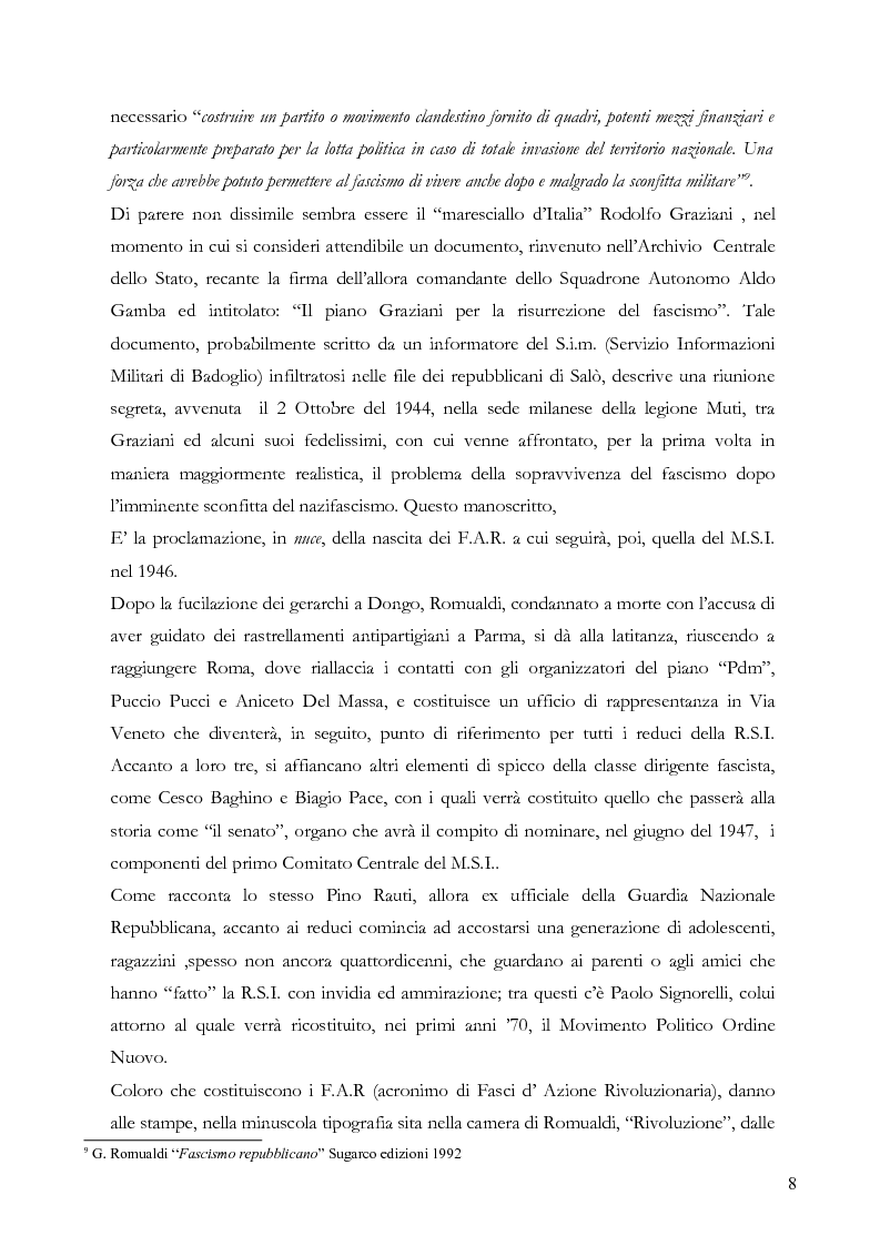 Anteprima della tesi: A Destra del M.S.I. Evoluzione armata del neofascismo dai F.A.R. ai N.A.R., Pagina 6
