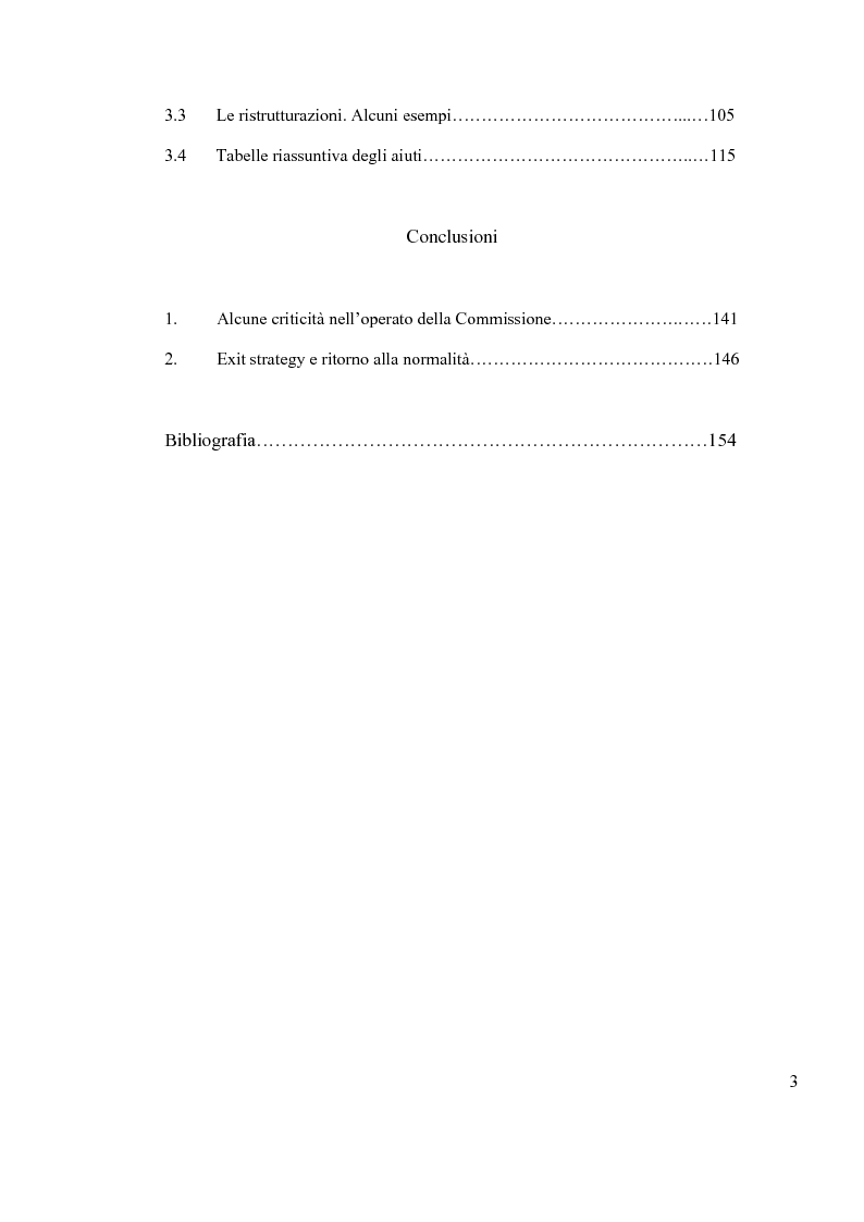 Indice della tesi: Crisi economico - finanziaria e aiuti alle imprese nel diritto europeo, Pagina 3