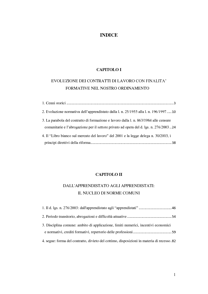 Indice della tesi: I Contratti a Contenuto Formativo, Pagina 1