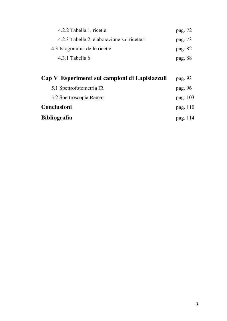 Indice della tesi: Le ricette sul Blu Oltremare nei Trattati dal XIII al XVII secolo, Pagina 2