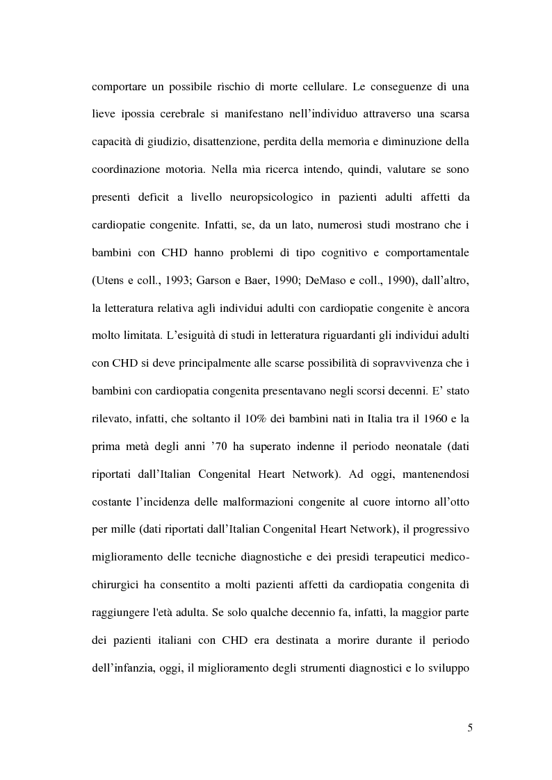 Anteprima della tesi: Fattori cognitivi e psicologici in pazienti con cardiopatie congenite: risultati iniziali, Pagina 4
