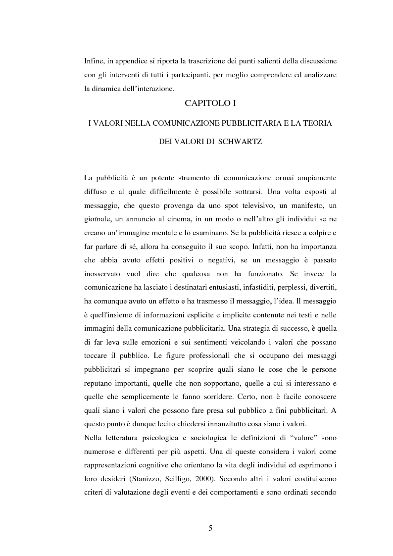 Anteprima della tesi: La percezione dei valori nella comunicazione pubblicitaria - Una ricerca con la tecnica del focus group, Pagina 3