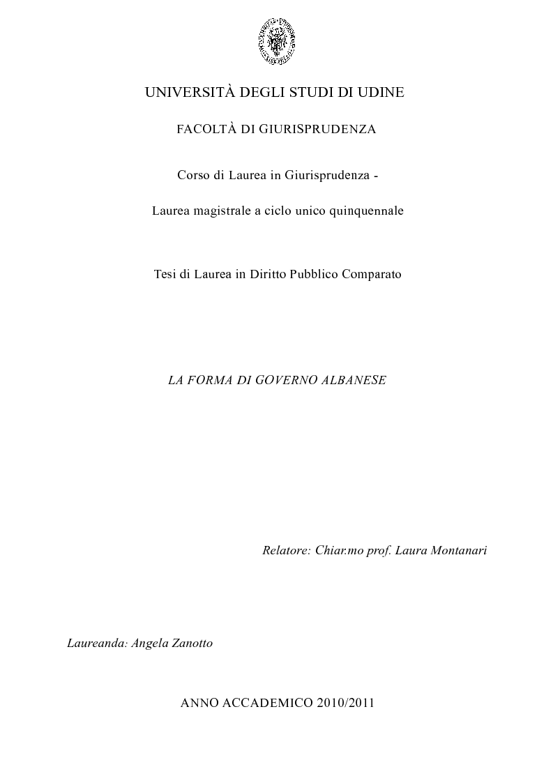 Anteprima della tesi: La forma di governo albanese, Pagina 1