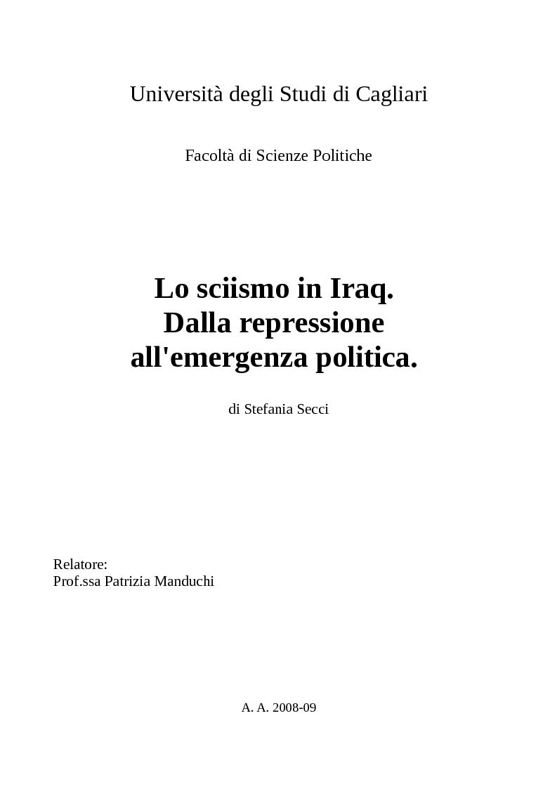 Anteprima della tesi: Lo sciismo in Iraq. Dalla repressione all'emergenza politica., Pagina 1