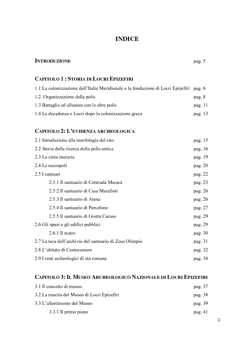 Indice della tesi: Locri Epizefiri tra ricerca e valorizzazione, Pagina 1