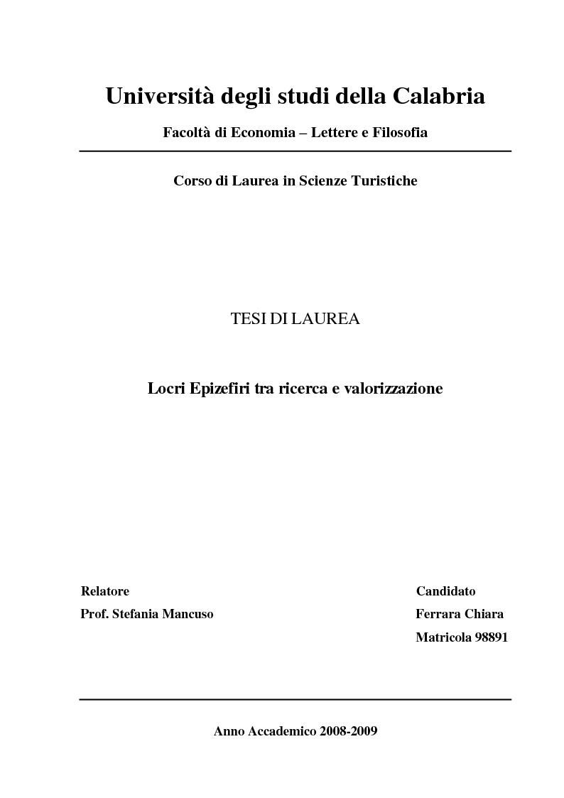 Anteprima della tesi: Locri Epizefiri tra ricerca e valorizzazione, Pagina 1