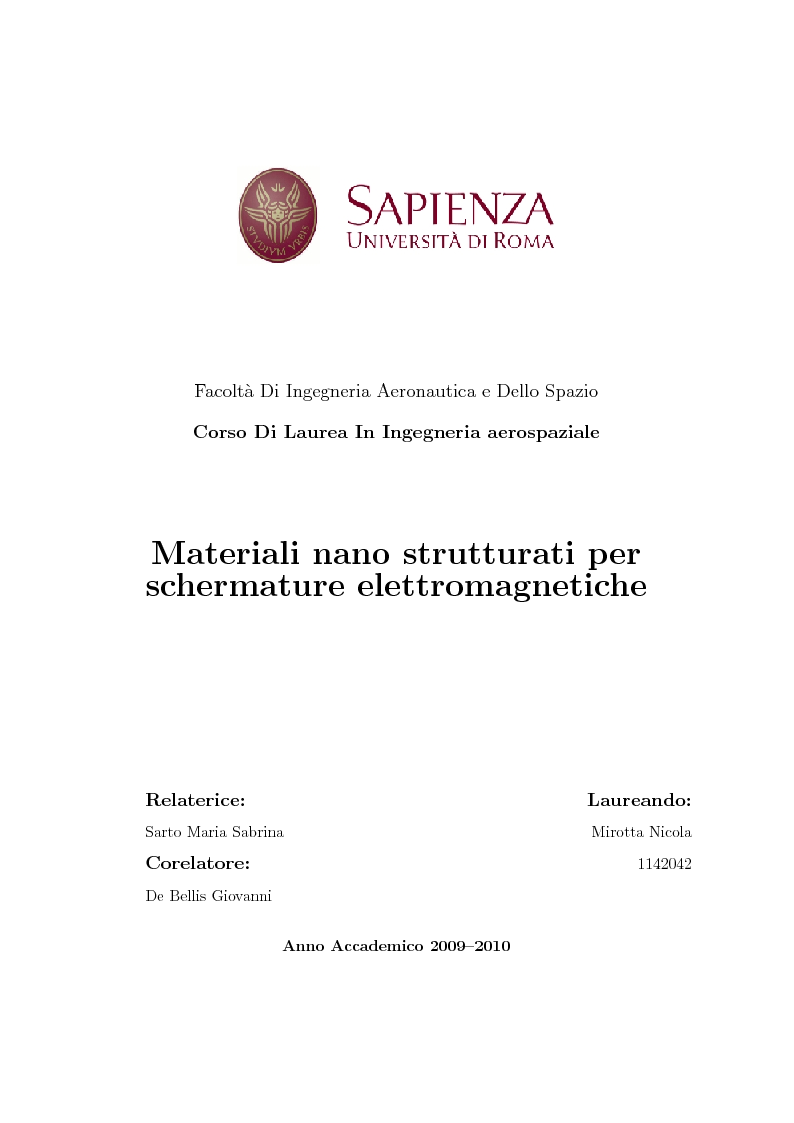 Anteprima della tesi: Materiali nano strutturati per schermature elettromagnetiche, Pagina 1