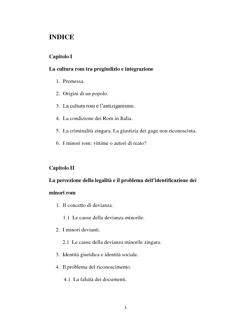 Indice della tesi: Minori Rom e devianza, Pagina 1