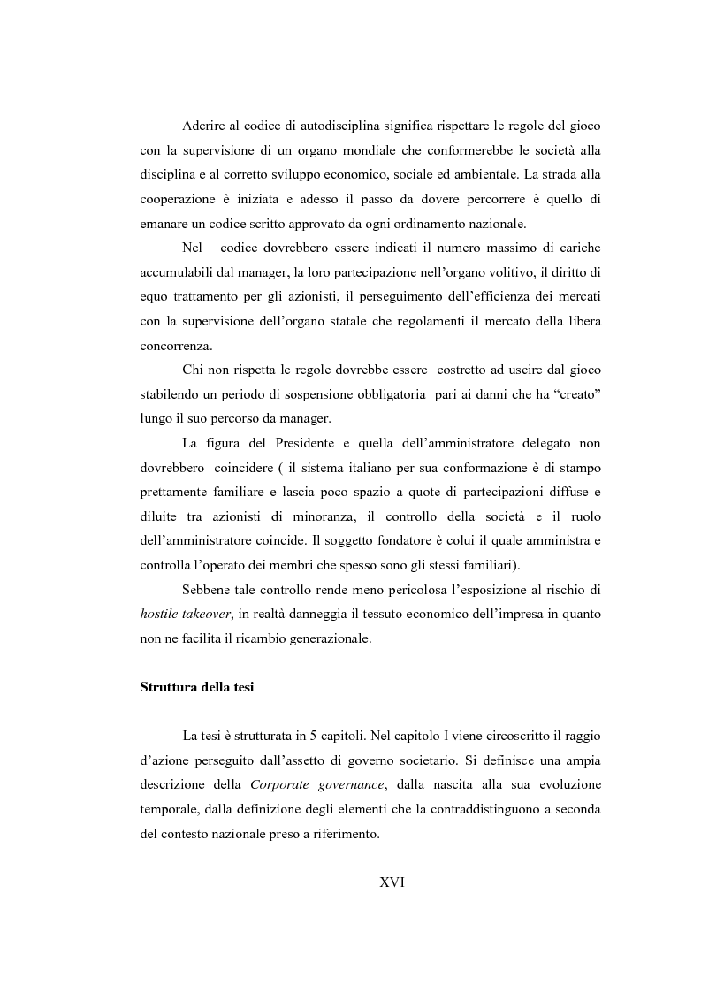 Anteprima della tesi: Profili e Sistemi di Corporate Governance: L'Istituzione di un Codice Globale di Autodisciplina per la Regolamentazione delle società nel mercato Mondiale, Pagina 13