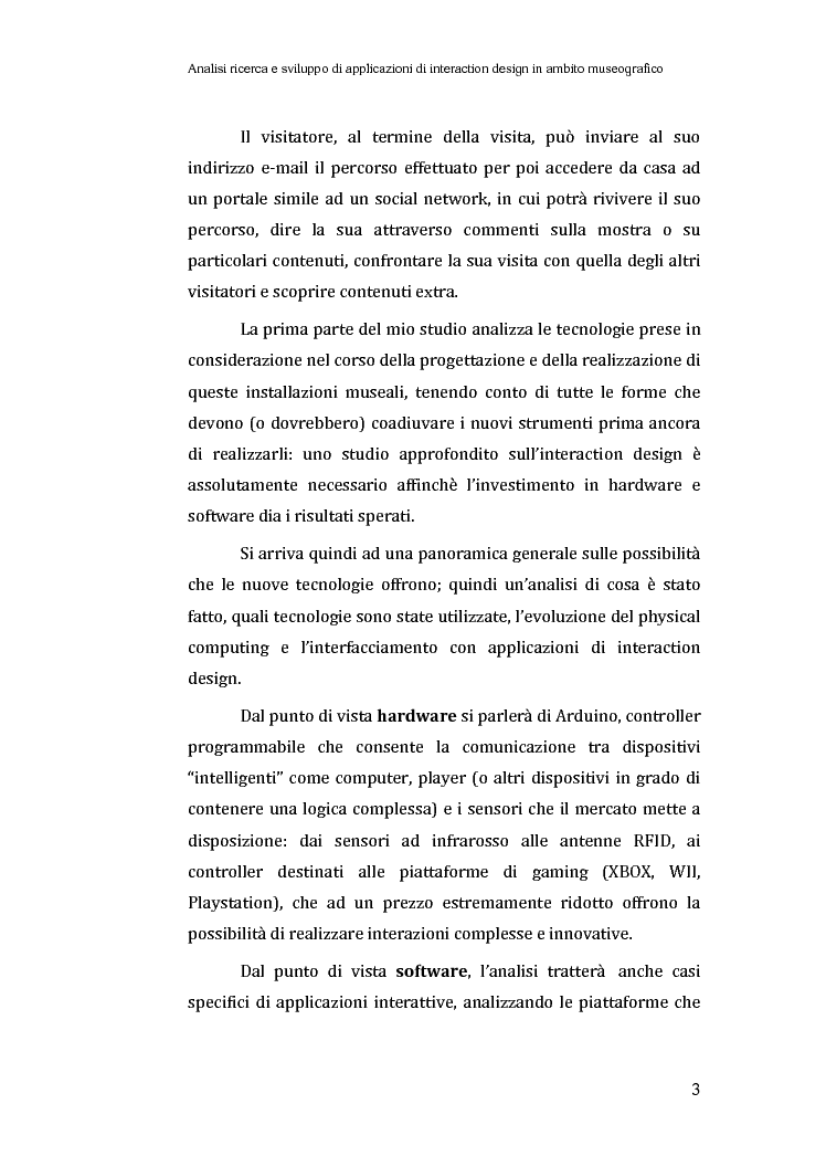 Anteprima della tesi: Analisi, ricerca e sviluppo di applicazioni di interaction design in ambito museografico, Pagina 3