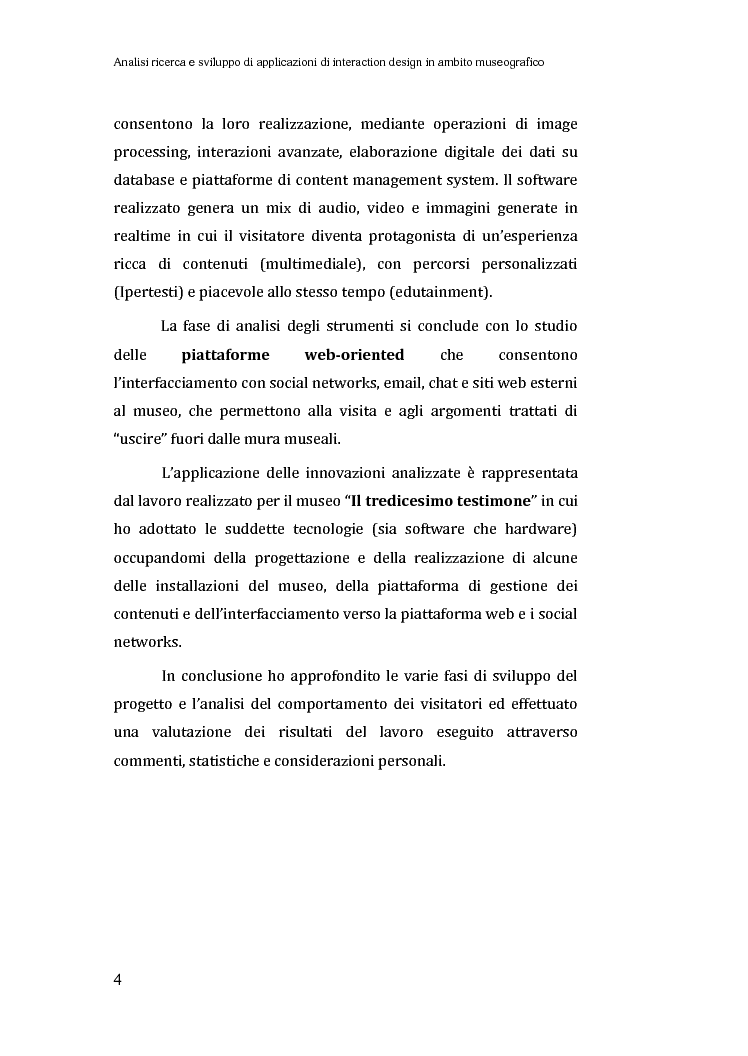 Anteprima della tesi: Analisi, ricerca e sviluppo di applicazioni di interaction design in ambito museografico, Pagina 4