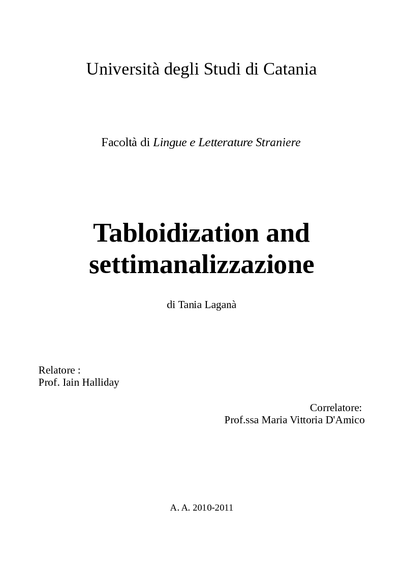 Anteprima della tesi: Tabloidization and settimanalizzazione, Pagina 1