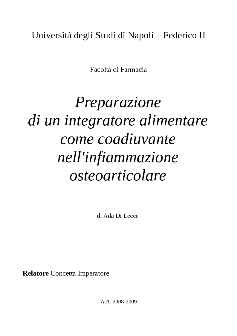 Anteprima della tesi: Preparazione di un integratore alimentare come coadiuvante nell'infiammazione osteoarticolare, Pagina 1