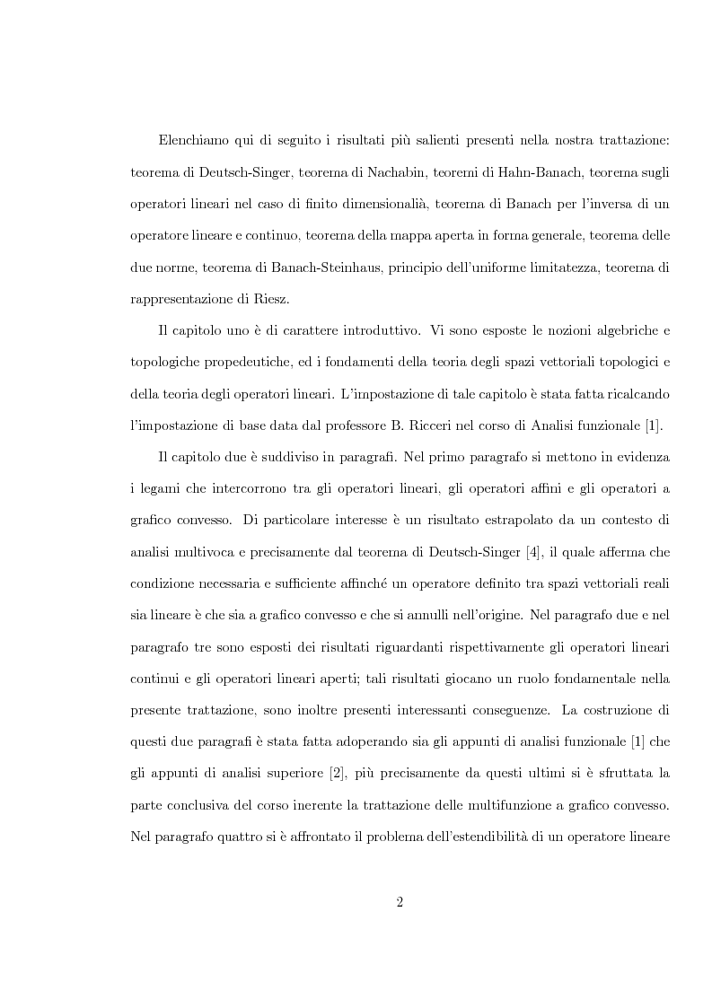 Anteprima della tesi: Teoremi Fondamentali sugli operatori lineari e ricerca delle loro applicazioni, Pagina 3