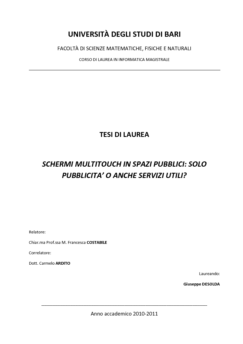 Anteprima della tesi: Schermi multitouch in spazi pubblici: solo pubblicità o anche servizi utili?, Pagina 1