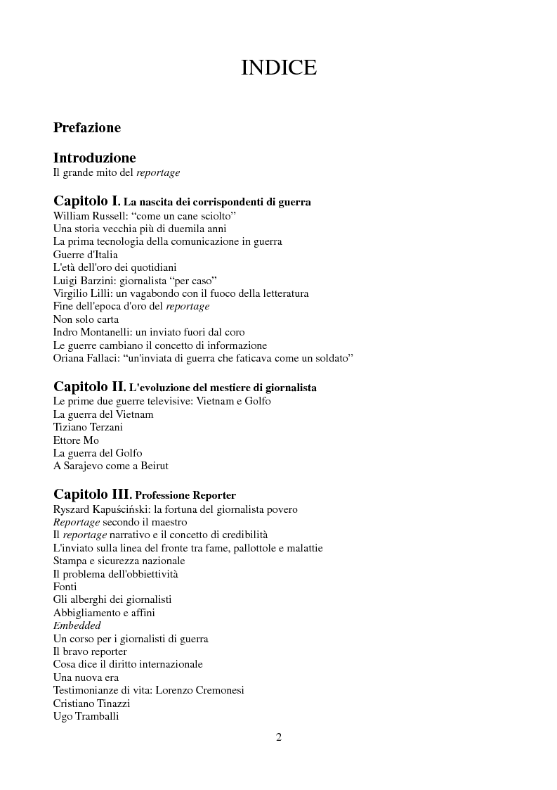 Indice della tesi: Il prezzo della verità. Professione inviato di guerra., Pagina 1