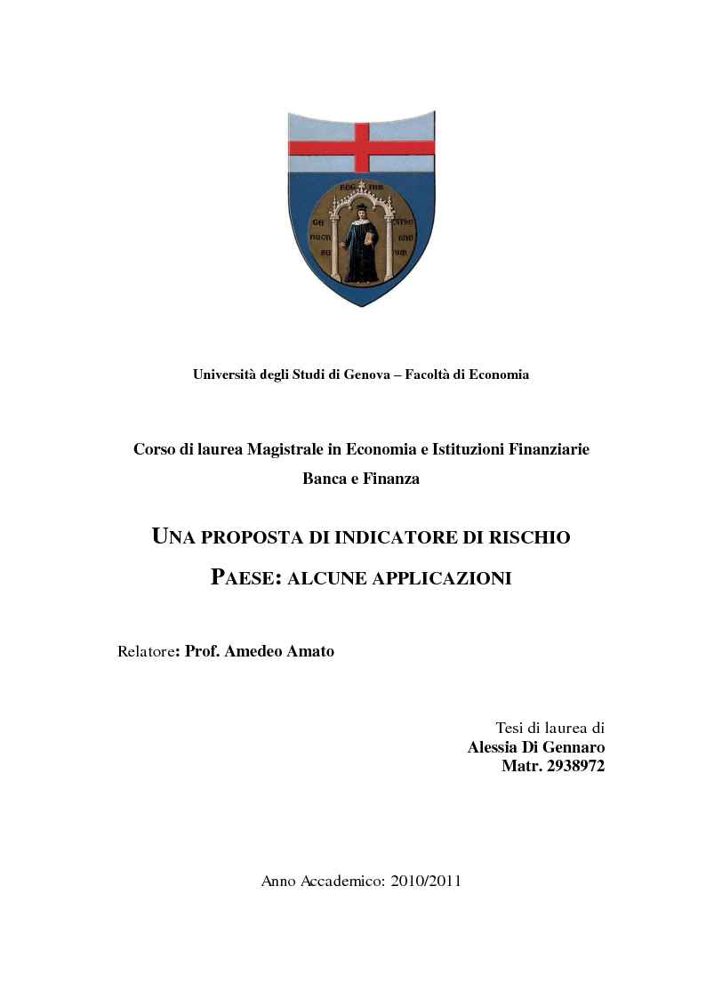 Anteprima della tesi: Una proposta di Rischio Paese: alcune applicazioni, Pagina 1