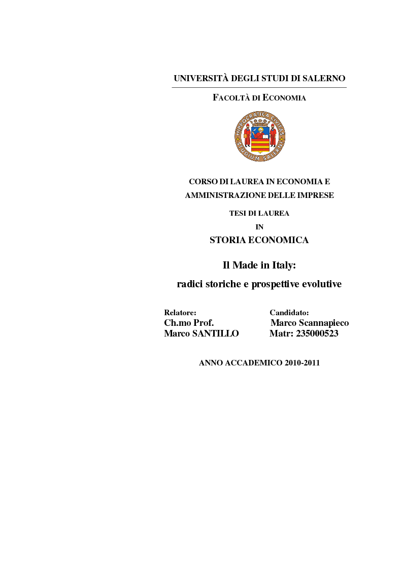 Anteprima della tesi: Il Made in Italy: radici storiche e prospettive evolutive, Pagina 1