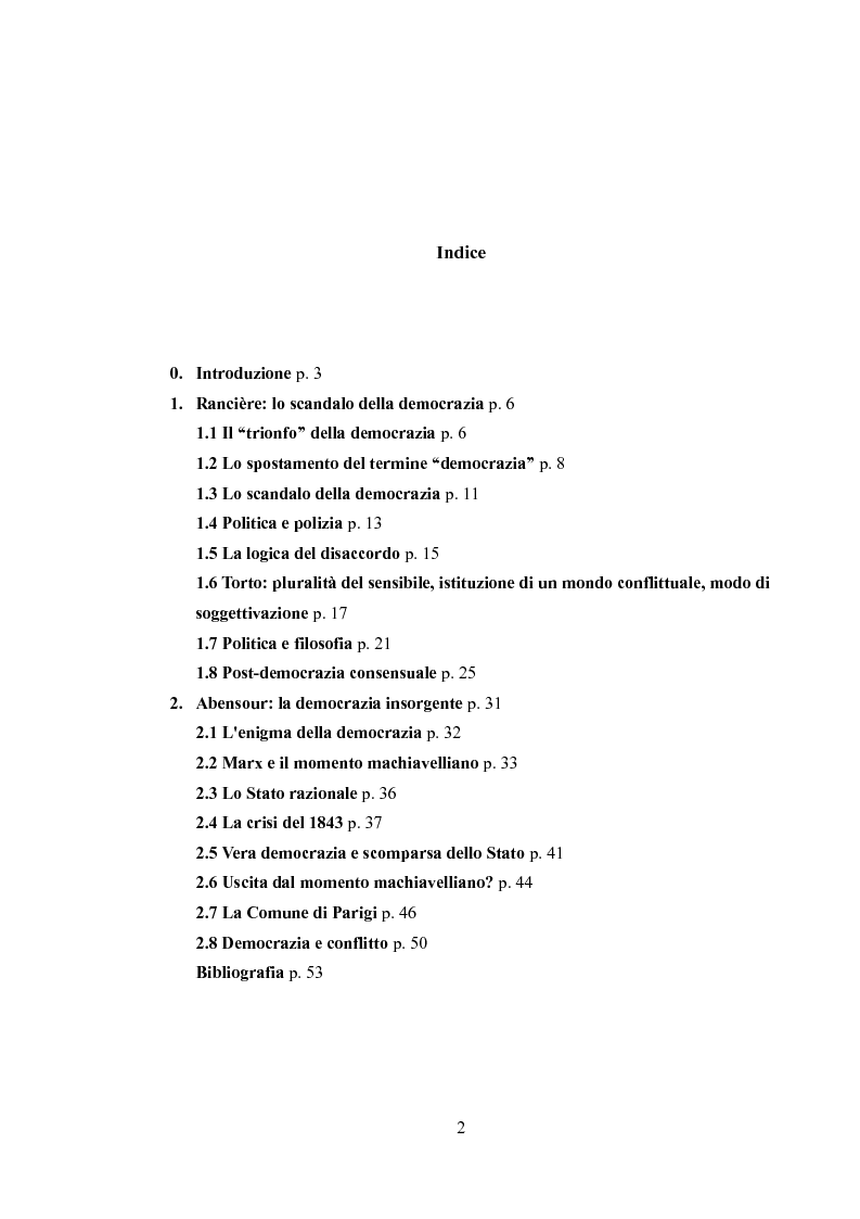 Indice della tesi: Democrazia e politica d'emancipazione, Pagina 1