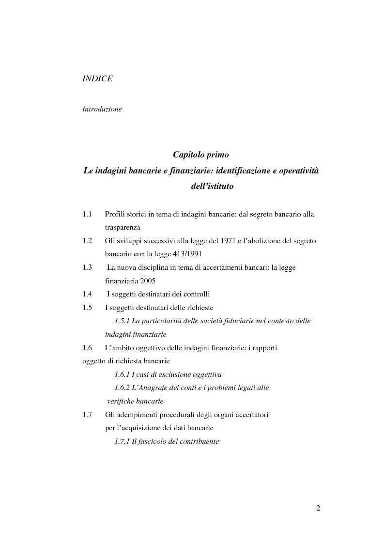 Indice della tesi: Le indagini bancarie e finanziarie: tra presunzioni e diritto al contraddittorio, Pagina 1