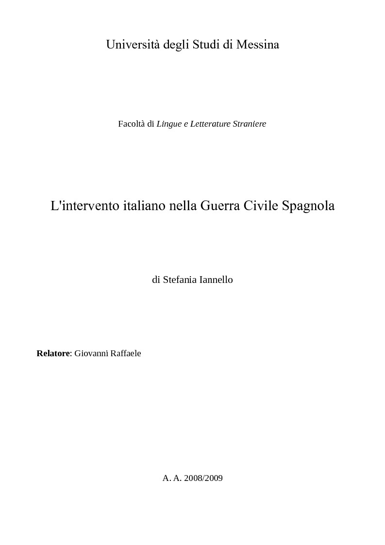 Anteprima della tesi: L'intervento italiano alla Guerra Civile Spagnola, Pagina 1