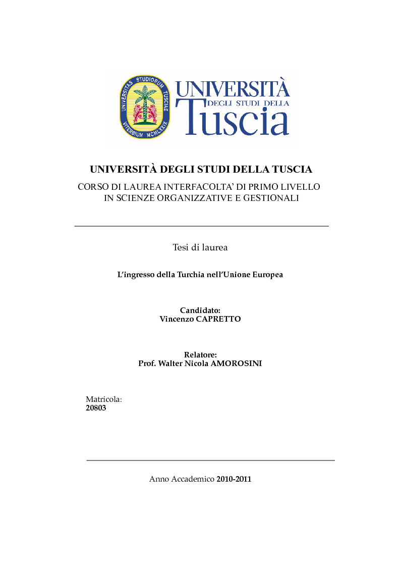 Anteprima della tesi: L'ingresso della Turchia nell' Unione Europea, Pagina 1