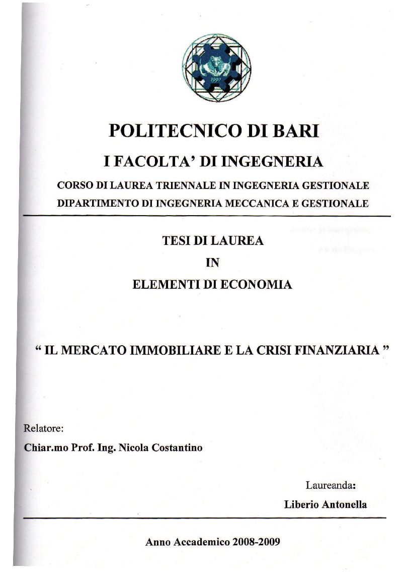 Anteprima della tesi: Il mercato immobiliare e la crisi finanziaria, Pagina 1