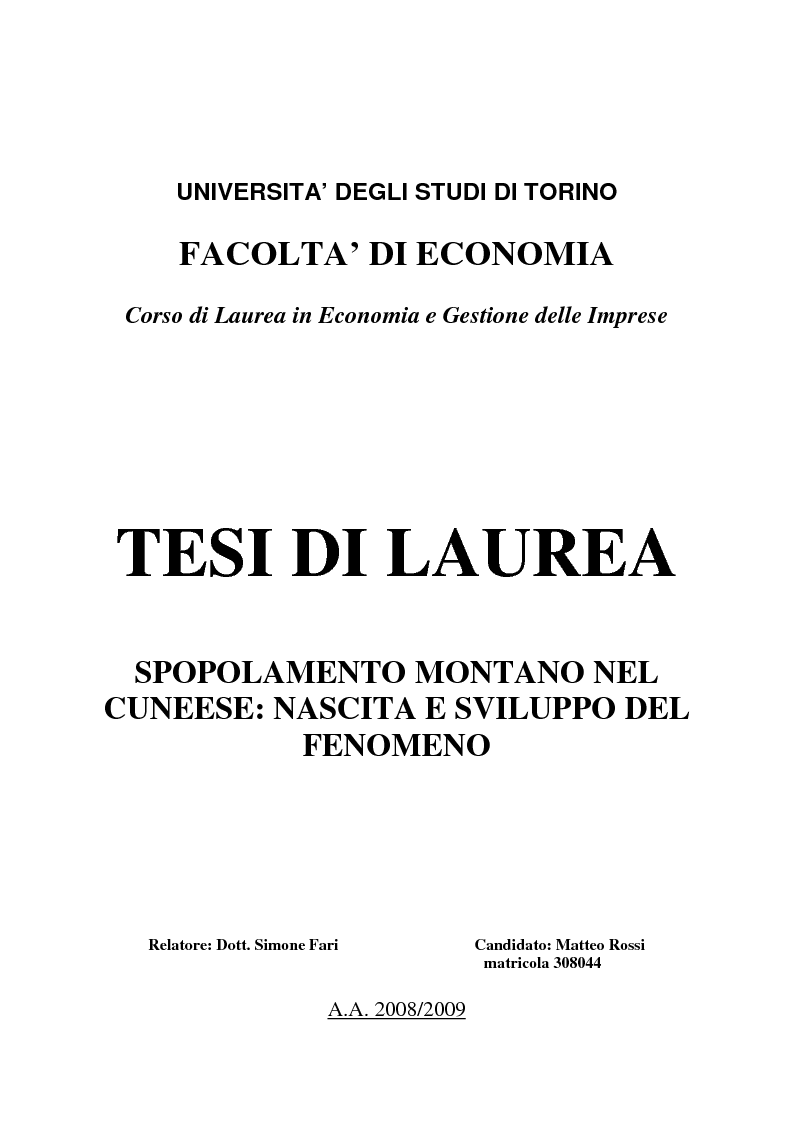 Anteprima della tesi: Spopolamento montano nel cuneese: nascita e sviluppo del fenomeno, Pagina 1