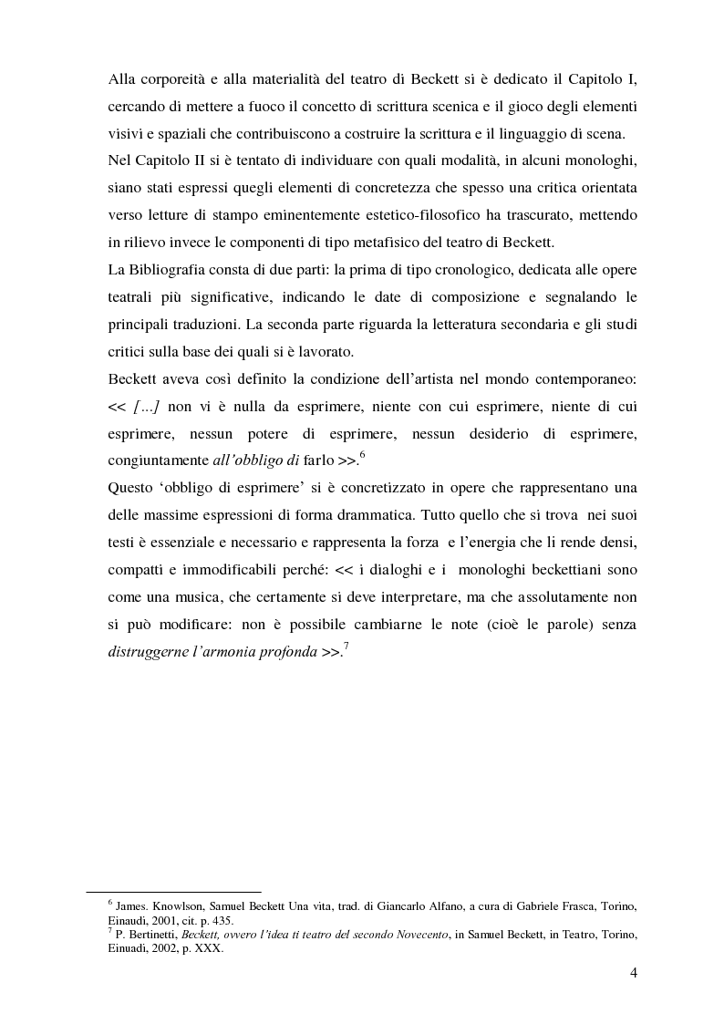 Anteprima della tesi: Il teatro materiale nella drammaturgia di Samuel Beckett, Pagina 4