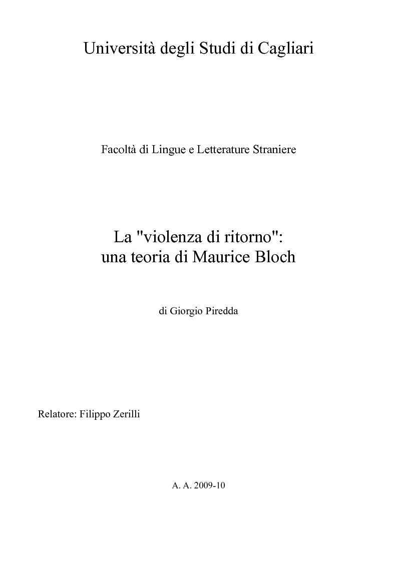 Anteprima della tesi: La "violenza di ritorno": una teoria di Maurice Bloch, Pagina 1