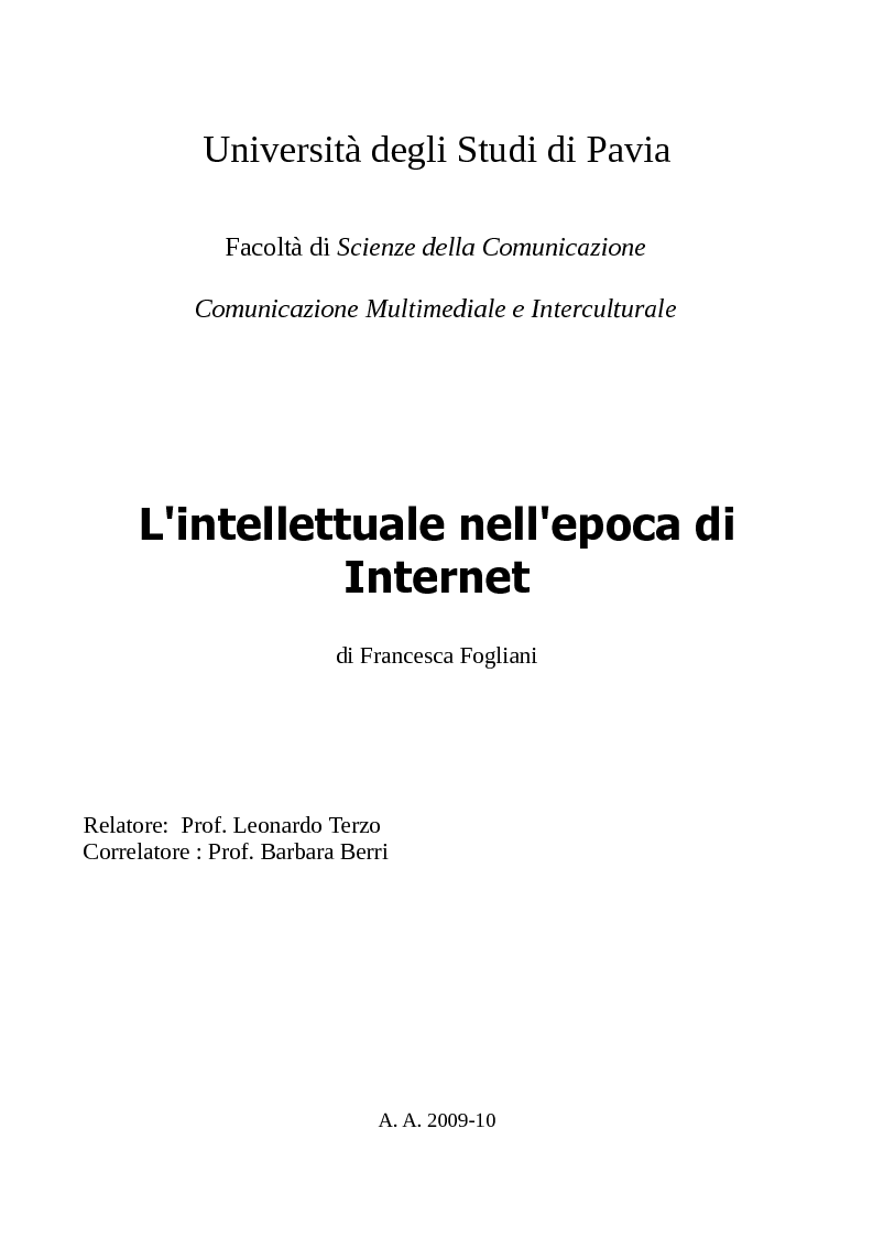 Anteprima della tesi: L'intellettuale nell'epoca di Internet, Pagina 1