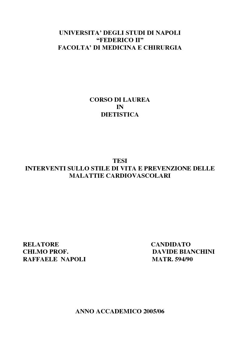 Anteprima della tesi: Interventi sullo stile di vita e prevenzione delle malattie cardiovascolari, Pagina 1