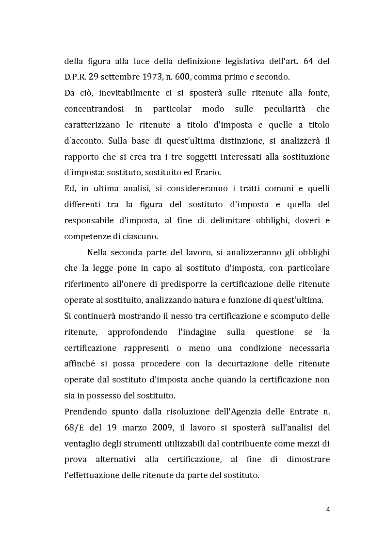 Anteprima della tesi: La sostituzione d'imposta con particolare riguardo alle controversie tra sostituto e sostituito, Pagina 3