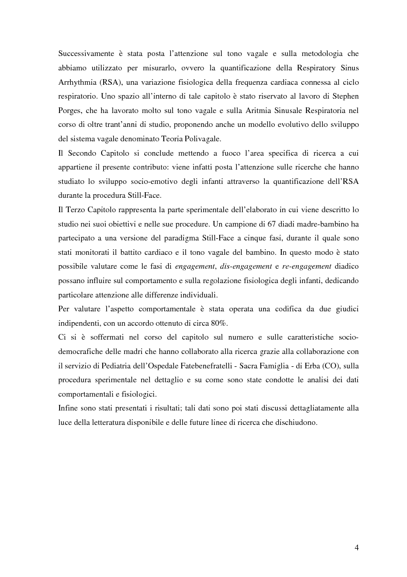 Anteprima della tesi: Stress interattivo nel bambino di quattro mesi di vita. Reattività vagale e regolazione socioemozionale nel corso del paradigma still-face, Pagina 3