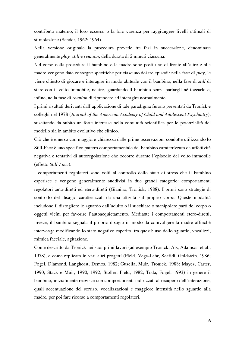 Anteprima della tesi: Stress interattivo nel bambino di quattro mesi di vita. Reattività vagale e regolazione socioemozionale nel corso del paradigma still-face, Pagina 5