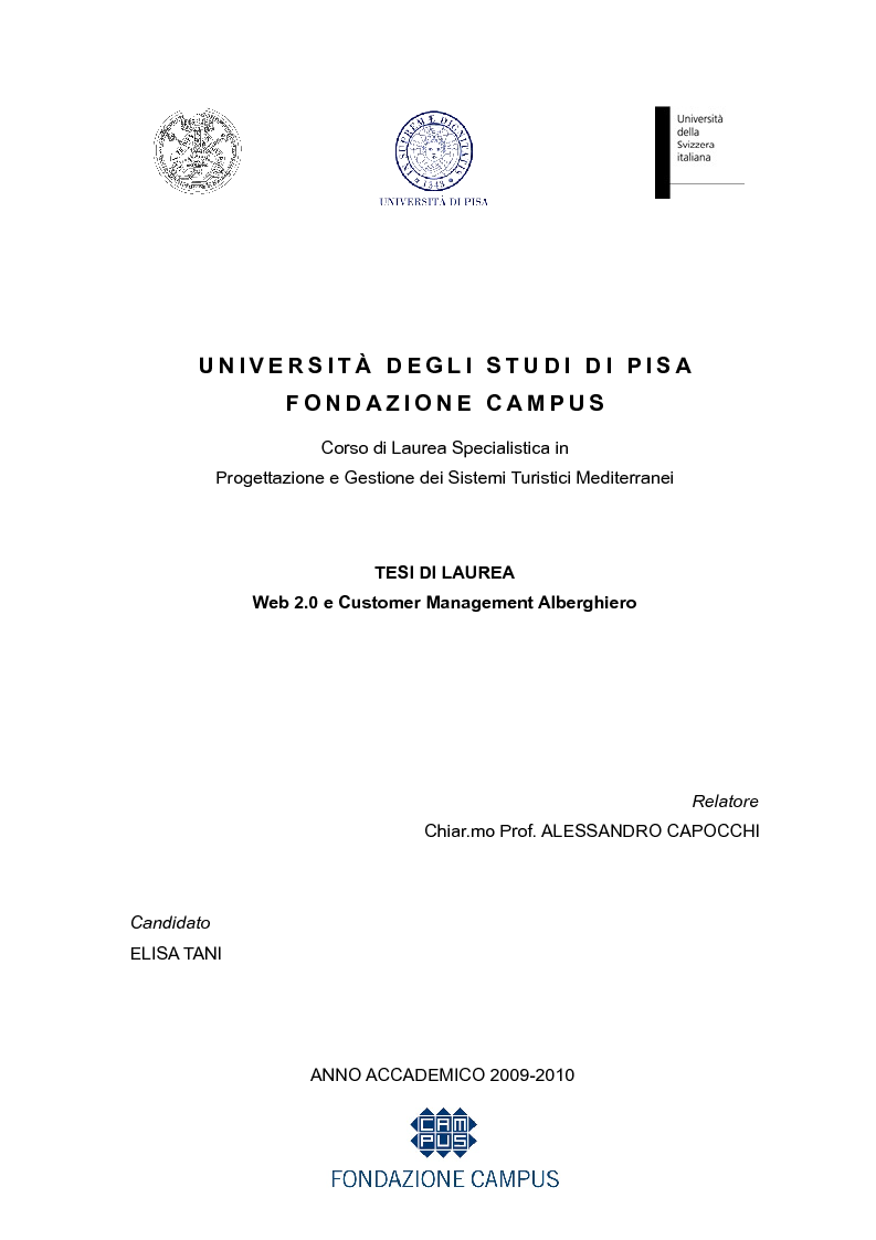 Anteprima della tesi: Il web 2.0 nel turismo: nuovi scenari per le strutture alberghiere, Pagina 1