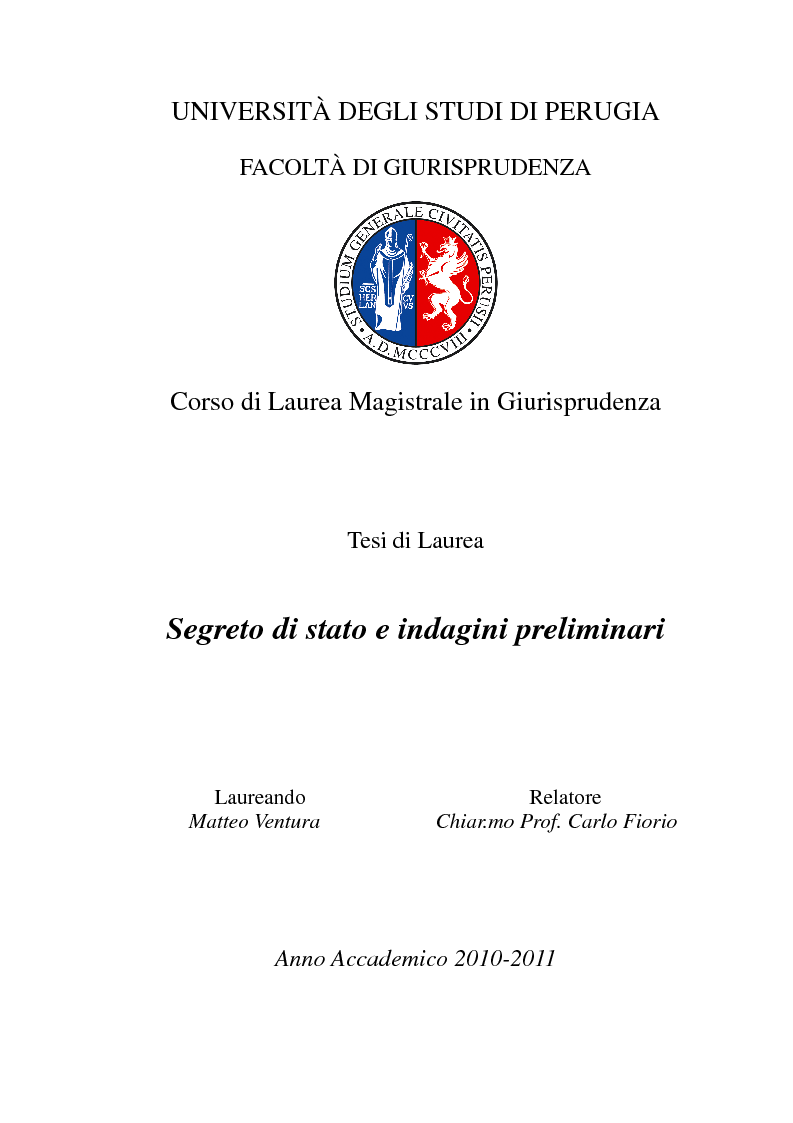 Anteprima della tesi: Segreto di Stato e indagini preliminari, Pagina 1