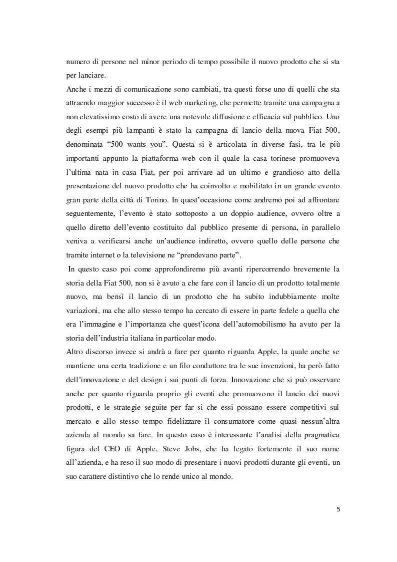 Anteprima della tesi: Eventi nelle strategie di lancio dei prodotti. I Casi Apple e Fiat, Pagina 3