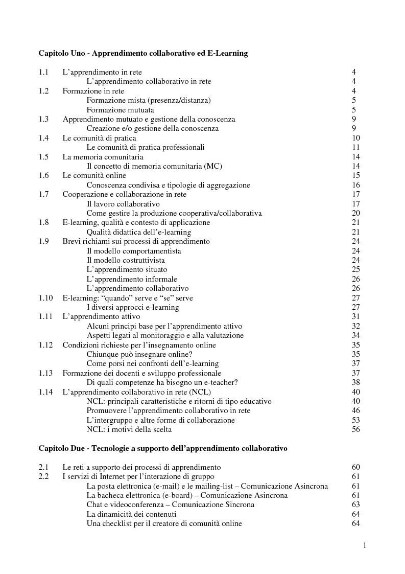 Indice della tesi: Comunità di Apprendimento nel Web 2.0, Pagina 1