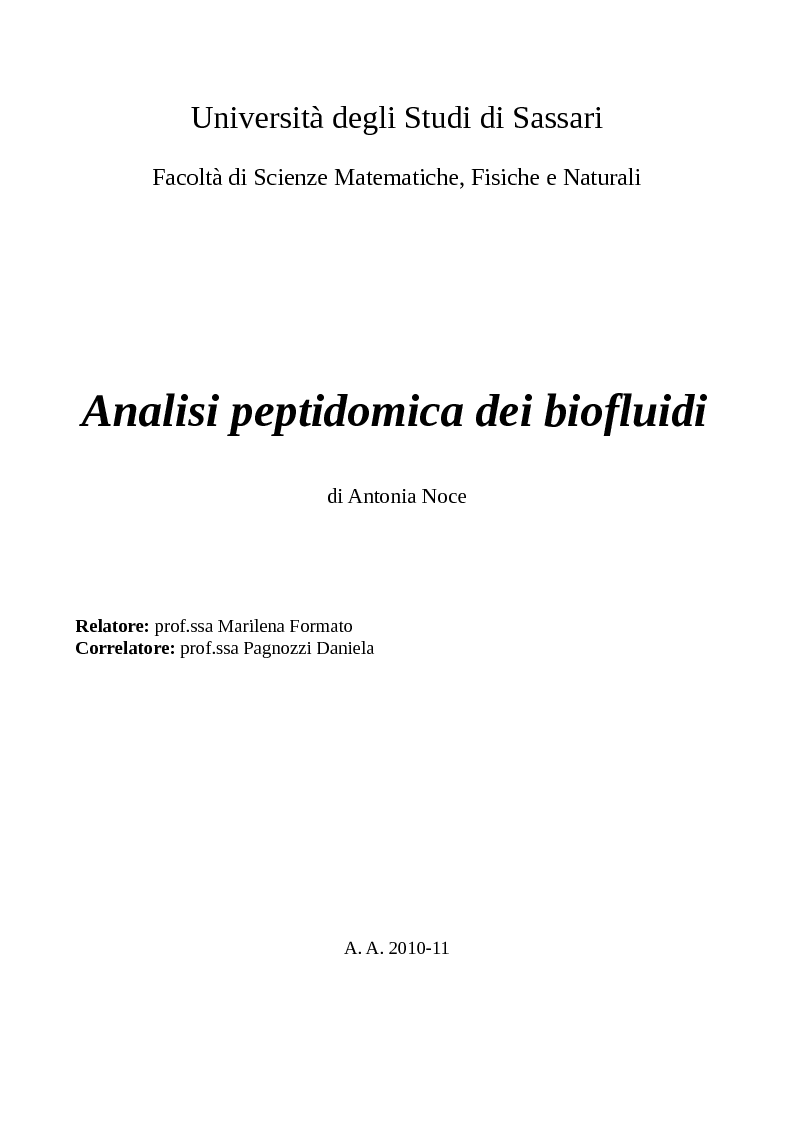 Anteprima della tesi: Analisi peptidomica dei biofluidi, Pagina 1