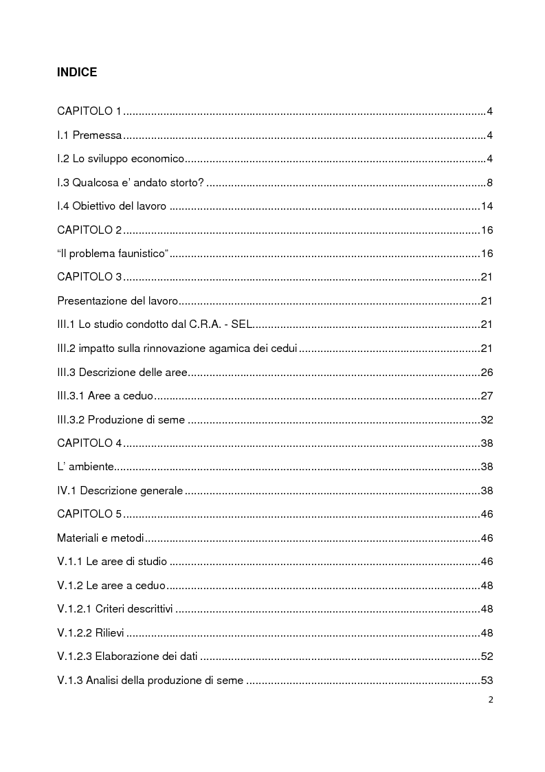 Indice della tesi: Impatto degli ungulati selvatici in boschi cedui dell’Alpe di Catenaia e considerazioni generali sul ruolo della fauna in ambiente appenninico, Pagina 1