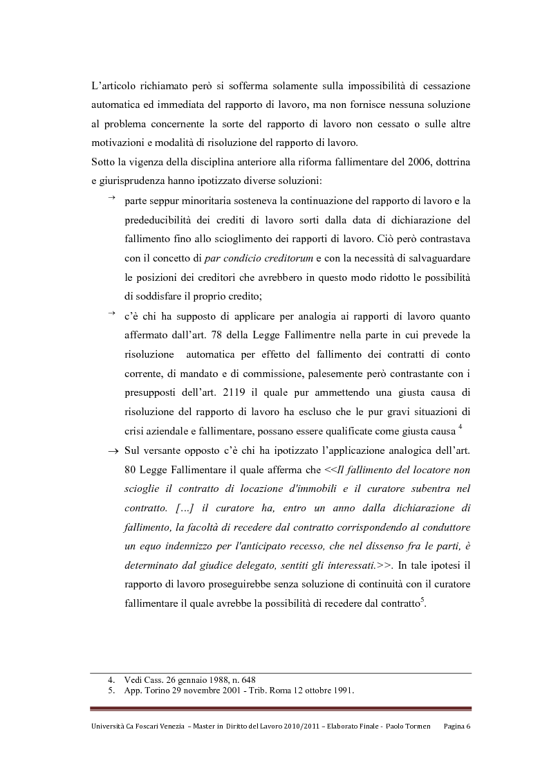 Anteprima della tesi: Gestione del rapporto di lavoro nella liquidazione fallimentare, Pagina 4