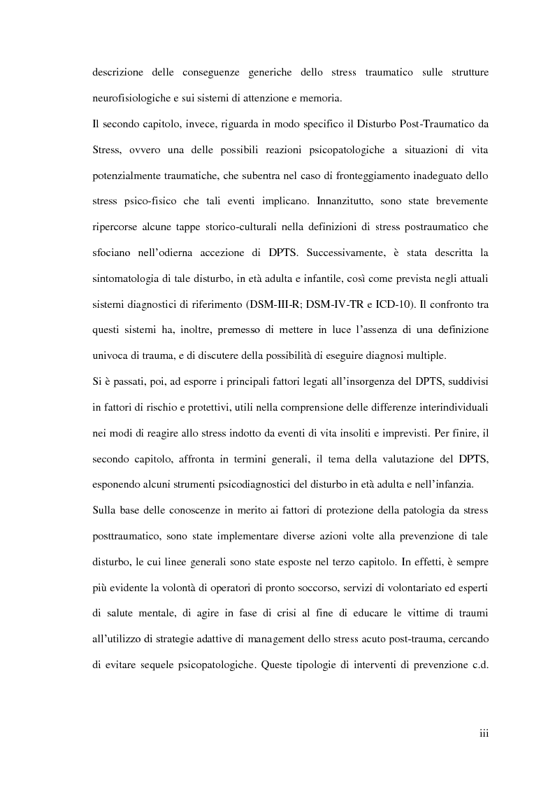 Anteprima della tesi: Stress post-traumatico: diagnosi, prevenzione e psicoterapia., Pagina 4